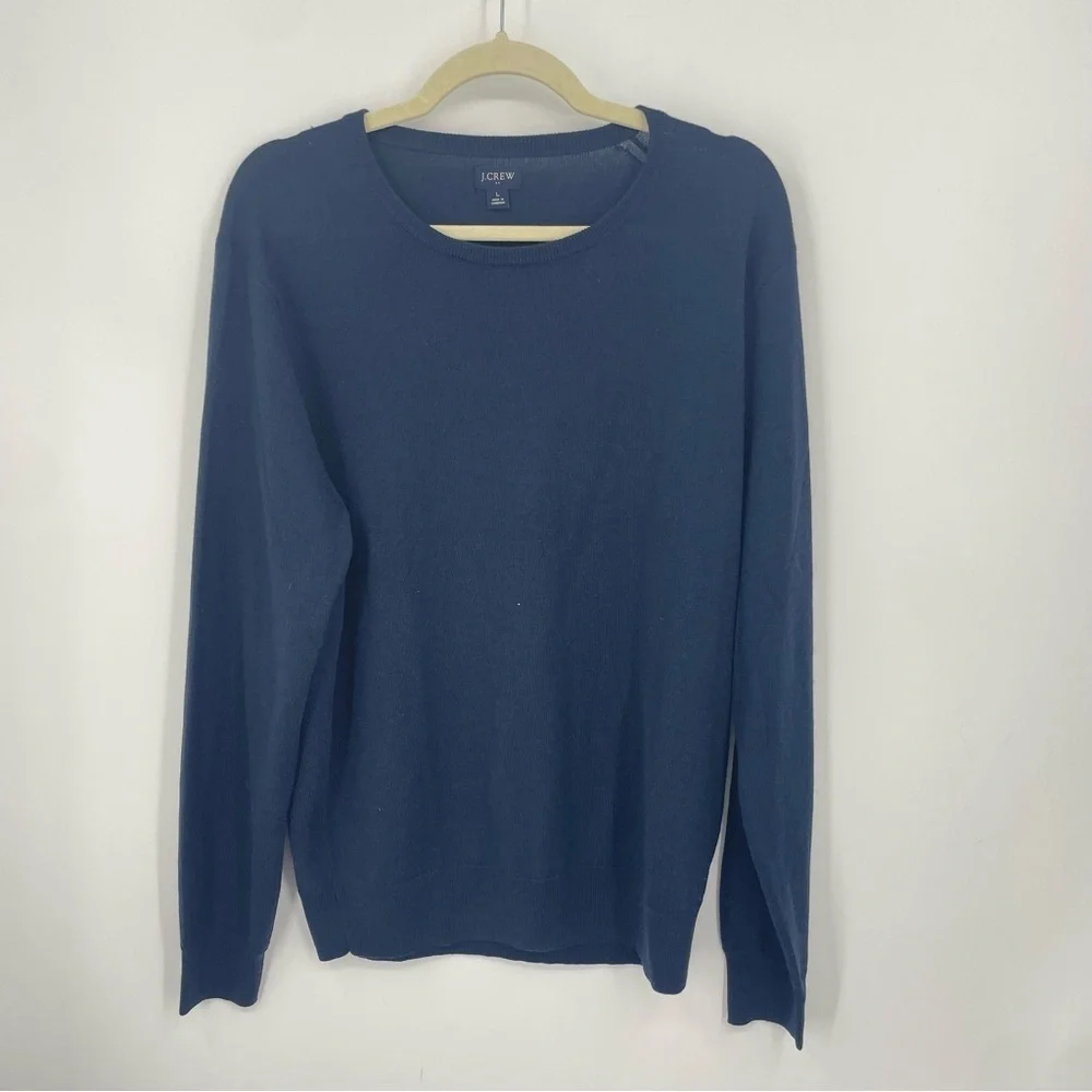 J Crew Machine-washable merino‎ wool-blend crewneck sweater AP638 navy blue Sz L